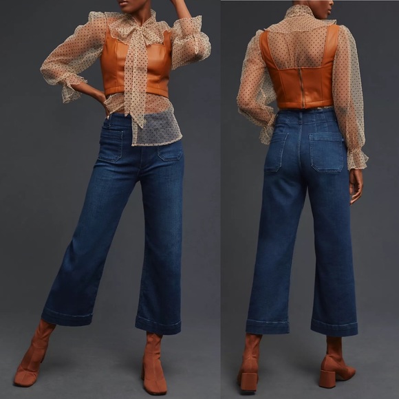 Anthropologie Pilcro The Skipper Cropped Wide-Leg Jeans Dark Denim Blue Size 34 - Picture 2 of 16